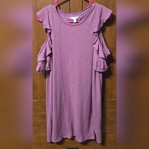LC Lauren Conrad Mauve Ruffle Sleeve Midi Dress